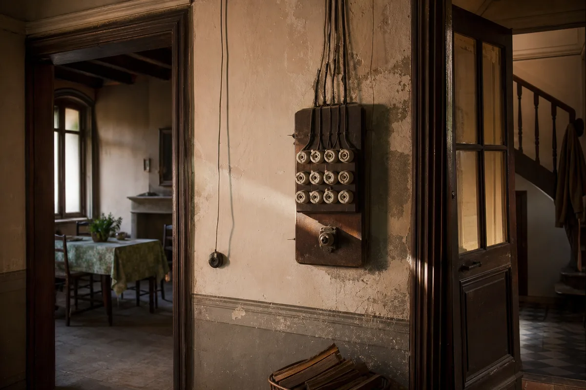 Ancien tableau électrique à porte-fusibles en porcelaine dans une maison ancienne